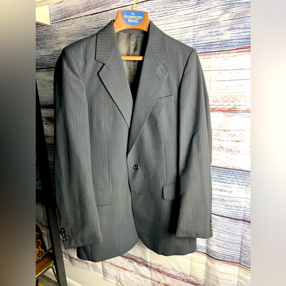 American Trend Wool Dress Suit Jacket Gray Lined Blazer 2 Button 36